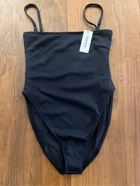 Montce Black Ribbed Square-Neck One-Piece Swimsuit